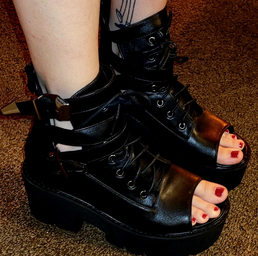 Platform Open-Toe Strappy Buckle Sandal Boots